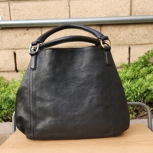 G.I.L.I. Roma Black Pebbled Leather Large Hobo Bag